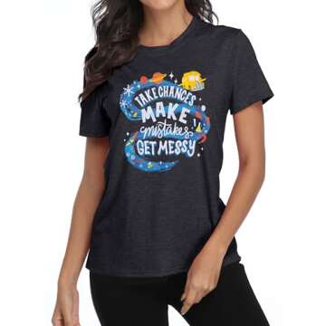 Teacher Shirts Take Chances Make Mistakes Get Messy Graphic Back to School Tshirt Short Sleeve Tee Casual Funny Teacher Tops Grey