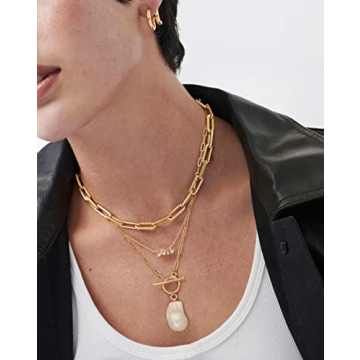 Elegant Gold Paperclip Chain Necklace with Pearl Pendant