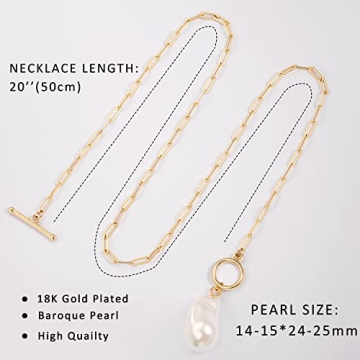 Elegant Gold Paperclip Chain Necklace with Pearl Pendant