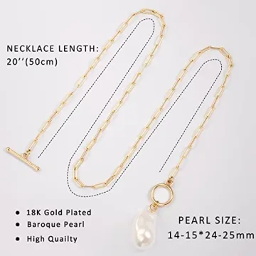 Elegant Gold Paperclip Chain Necklace with Pearl Pendant