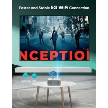 TMY Native 1080P Projector with 5G WiFi and Bluetooth 5.1, 4K Supported Mini Projector, Portable Projector Compatible with TV Stick/Phone/PC/DVD/HDMI/USB/TF, Outdoor Movie Projector