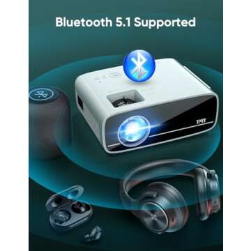 TMY Native 1080P Projector with 5G WiFi and Bluetooth 5.1, 4K Supported Mini Projector, Portable Projector Compatible with TV Stick/Phone/PC/DVD/HDMI/USB/TF, Outdoor Movie Projector