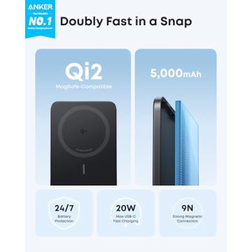 Anker Nano Power Bank, Ultra-Slim 5,000mAh Magnetic Battery Pack, Qi2 Certified 15W Max Ultra-Fast MagSafe-Compatible Portable Charger, Ergonomic Design, for iPhone 16/15/14/13/12 Series Only