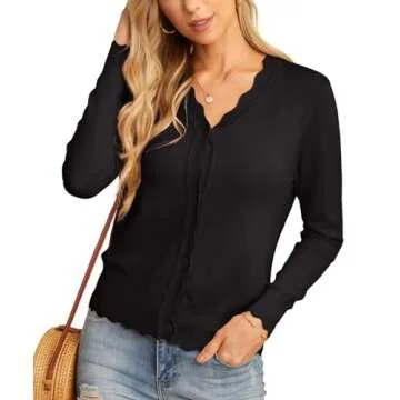 GRECERELLE Women's Long Sleeve V-Neck Button Down Cardigan Knit Shrugs Sweaters(Black, Small)