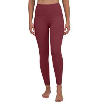 90 Degree By Reflex Power Flex Yoga Pants - High Waist Squat Proof Ankle Leggings with Pockets for Women - Rouge Blush - Large