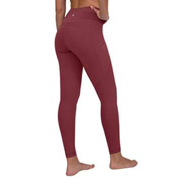 90 Degree By Reflex Power Flex Yoga Pants - High Waist Squat Proof Ankle Leggings with Pockets for Women - Rouge Blush - Large
