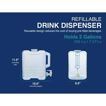 Arrow Home Products 2 Gallon Drink Dispenser for Fridge - Plastic Beverage Dispenser with Spigot for Easy Dispensing - BPA Free Plastic - Convenient Handle, Easy-Pour Spout