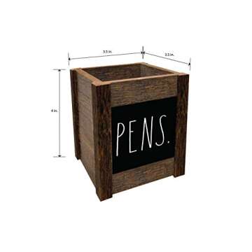 Rae Dunn Pencil Cup - Wooden Pen Holder and Desktop Organizer - Small Rustic Wood Desk Top Caddy for...