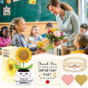 Handmade Crochet Sunflower Pot Set for Teacher Appreciation
