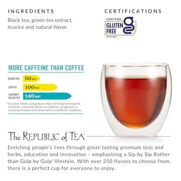The Republic of Tea — HiCAF Toasted Coconut Black Tea, 50 Tea Bags, High in Caffeine