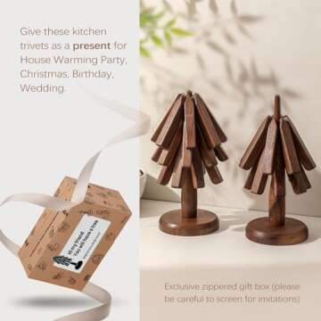 SOOQOO Wooden Trivets for Hot Dishes Tree Shape Trivet Set Coaster for Teapot Hot Pots (Black Walnut)