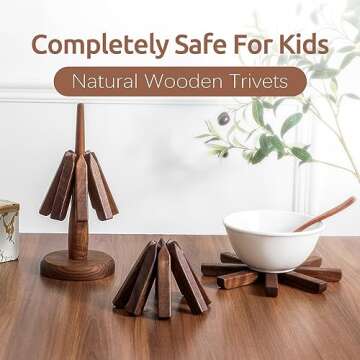 SOOQOO Wooden Trivets for Hot Dishes Tree Shape Trivet Set Coaster for Teapot Hot Pots (Black Walnut)