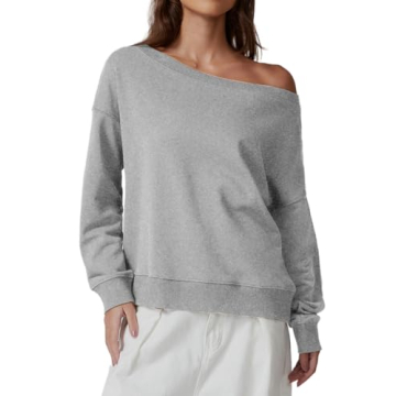 QINSEN Women's Oversized Off Shoulder Sweatshirt Soft Stylish