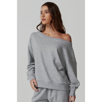 QINSEN Women's Oversized Off Shoulder Sweatshirt Soft Stylish