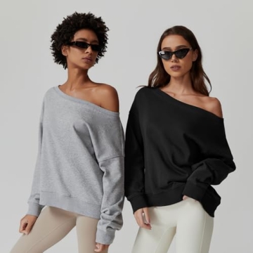 QINSEN Women's Oversized Off Shoulder Sweatshirt Soft Stylish
