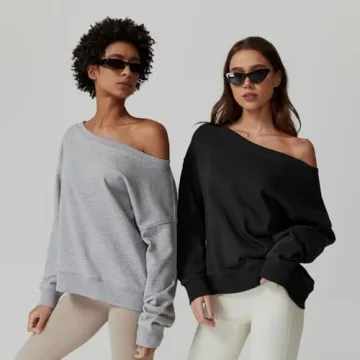 QINSEN Women's Oversized Off Shoulder Sweatshirt Soft Stylish