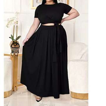 Chic Plus Size 2 Piece Outfit - Long Skirt & Crop Top Set