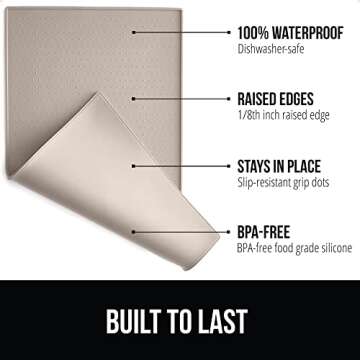 GORILLA GRIP Waterproof Raised Edge Silicone Pet Feeding Mat for Dogs and Cats 18.5x11.5 Beige