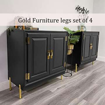Kualuzt 6 inch Gold Furniture Legs Set of 4 Heavy Duty Metal for Sofa Couch Dresser Cabinet Coffee T...