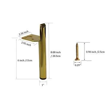 Kualuzt 6 inch Gold Furniture Legs Set of 4 Heavy Duty Metal for Sofa Couch Dresser Cabinet Coffee Table Dresser TV Stand Cabinet Replacement with Rubber Floor Protectors (6 inch, Gold)