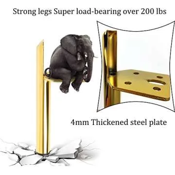 Kualuzt 6 inch Gold Furniture Legs Set of 4 Heavy Duty Metal for Sofa Couch Dresser Cabinet Coffee Table Dresser TV Stand Cabinet Replacement with Rubber Floor Protectors (6 inch, Gold)