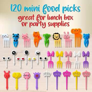 GET FRESH Animal Food Picks for Kids - 120 pcs Set Animal Bento Deco Set for Kids Lunch Box Decoration - Mini Bento Deco Children Toddler Toothpicks - Reusable Baby Shower Tothpicks for Kids