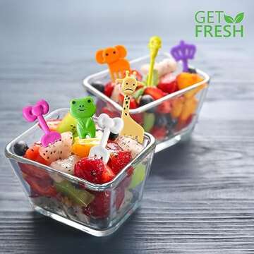 GET FRESH Animal Food Picks for Kids - 120 pcs Set Animal Bento Deco Set for Kids Lunch Box Decoration - Mini Bento Deco Children Toddler Toothpicks - Reusable Baby Shower Tothpicks for Kids