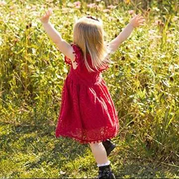 Niyage Toddler Girls Elegant Lace Pom Pom Dress Wine Red