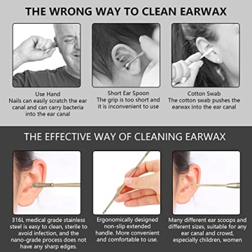 Hion 6 Pcs Professional Ear Wax Removal Kit - Stainless Steel Ear Cleaners