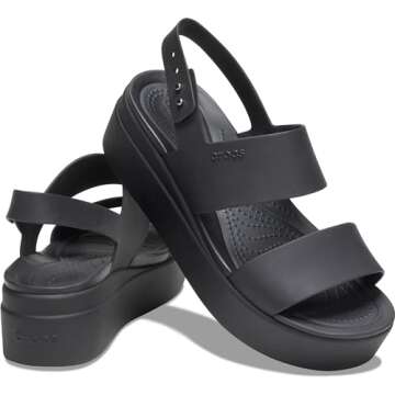 Crocs Women's Brooklyn Low Wedges, Platform Sandals Black, Numeric_11