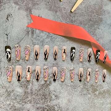 Halloween Press On Coffin Nails with Scary Designs