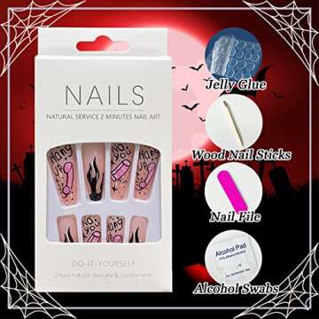 Halloween Press On Coffin Nails with Scary Designs