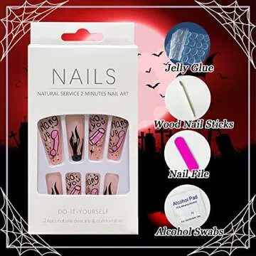 Halloween Press On Coffin Nails with Scary Designs