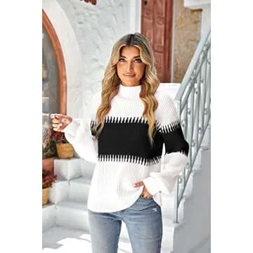Imysty Women's Chunky Knit Color Block Sweater - Fall Fashion