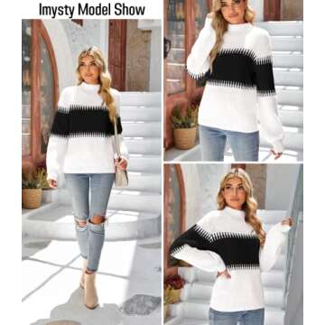 Imysty Women's Chunky Knit Color Block Sweater - Fall Fashion