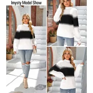 Imysty Women's Chunky Knit Color Block Sweater - Fall Fashion