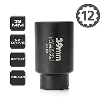 NEIKO 02529A 39mm Socket | 1/2” Drive Deep Impact Socket | Spindle & Axle Nut Socket | 12 Point |C...