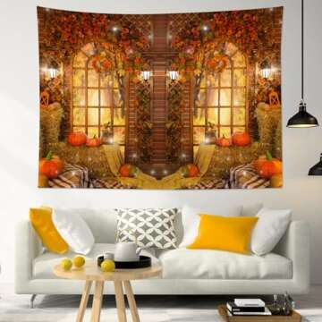 HVEST Fall Tapestry Wall Hanging - Rustic Pumpkin & Autumn Design, 60x40 Inches