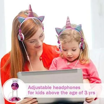 Unicorn Kids Headphones for Girls Children Teens, Wired Headphones for Kids with Adjustable Headband, 3.5mm Jack and Over On Ear Headset w/Mic for School Birthday Xmas Unicorn Gift