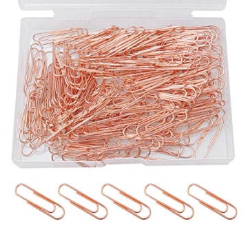 200 Pcs Rose Gold Paper Clips, 1.1" (28mm) Smooth Finish Steel Wire Paperclips Medium Size Paper Cli...