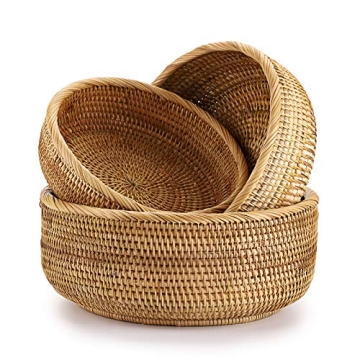 Handmade Rattan Storage Baskets Set of 3 for Organizing