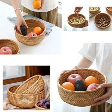 Handmade Rattan Storage Baskets Set of 3 for Organizing