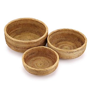 Handmade Rattan Storage Baskets Set of 3 for Organizing