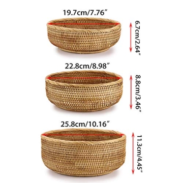 Handmade Rattan Storage Baskets Set of 3 for Organizing