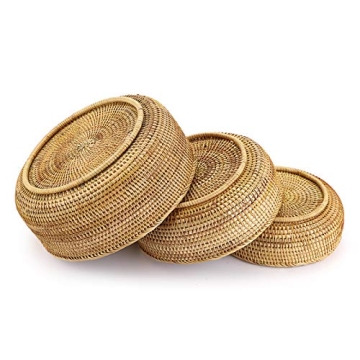 Handmade Rattan Storage Baskets Set of 3 for Organizing