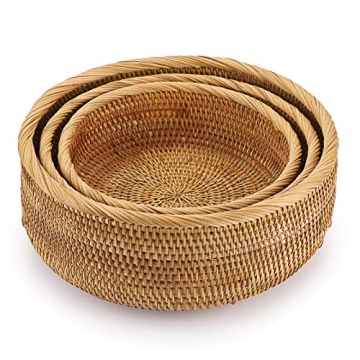 Handmade Rattan Storage Baskets Set of 3 for Organizing