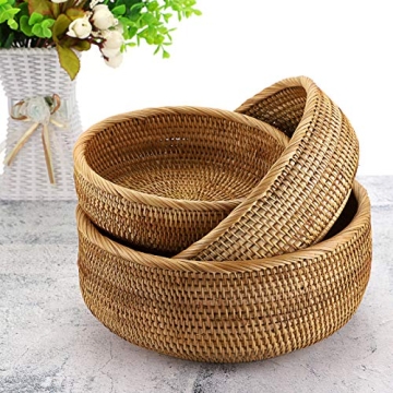 Handmade Rattan Storage Baskets Set of 3 for Organizing