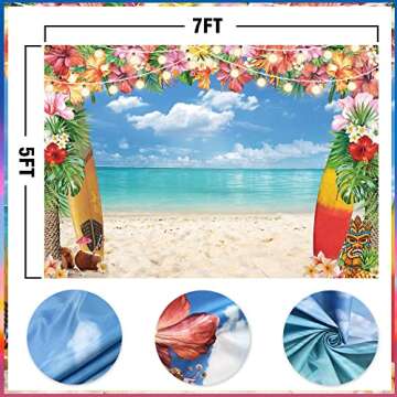 LIVUCEE 7x5ft Summer Hawaiian Beach Backdrop for Photography Tropical Flower Luau Hawaiian Party Dec...