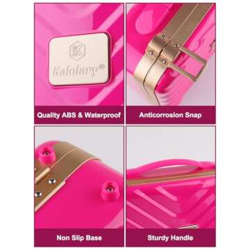 Kalolary Travel Makeup Train Cases with Lighted Mirror 3 Color Setting, Makeup Bag Cosmetic Case Organizer Adjustable Brightness Portable Makeup Storage Box with Detachable 5X Magnifying Mirror, Pink