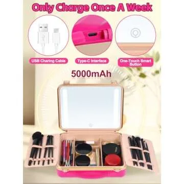 Kalolary Makeup Train Case with Lighted Mirror for Travel